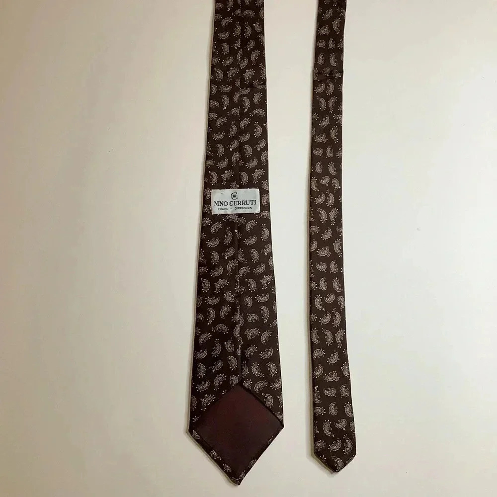 Vintage Nino Cerruti 100% Silk Tie Brown Orange Paisley Foulard Necktie 3" - Picture 6 of 11